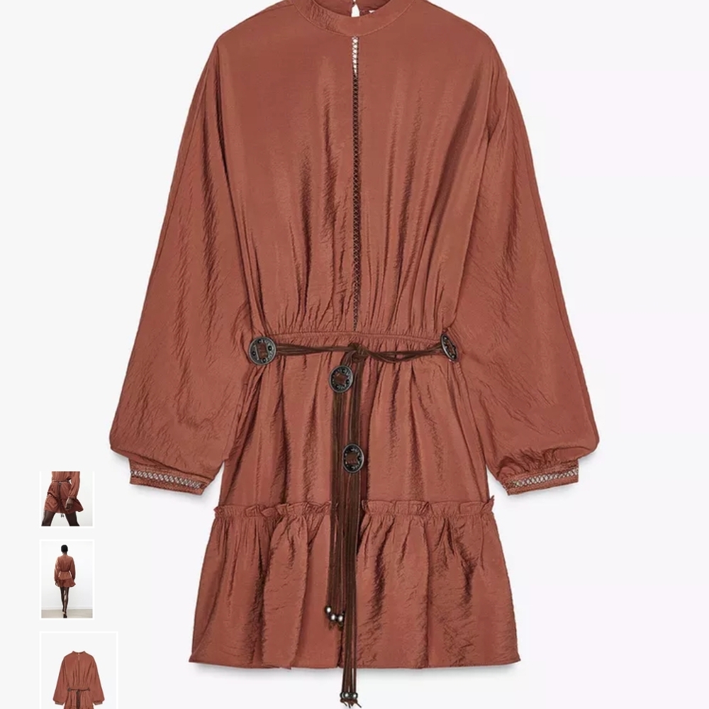 Zara Copper Long Sleeve Dress with Belt